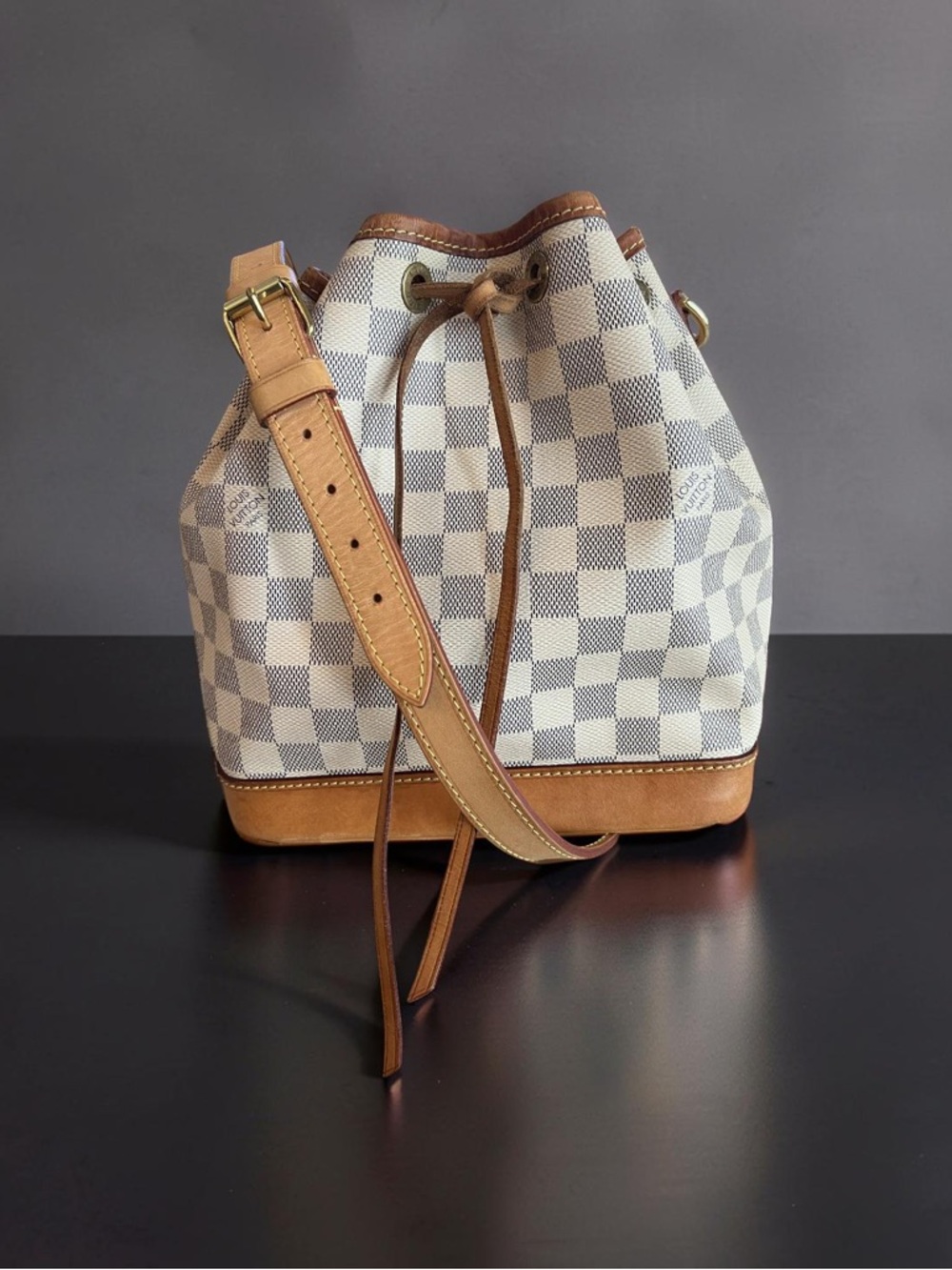 Louis Vuitton Damier Azur Mini Noé Crossbody Bucket Bag with COA
